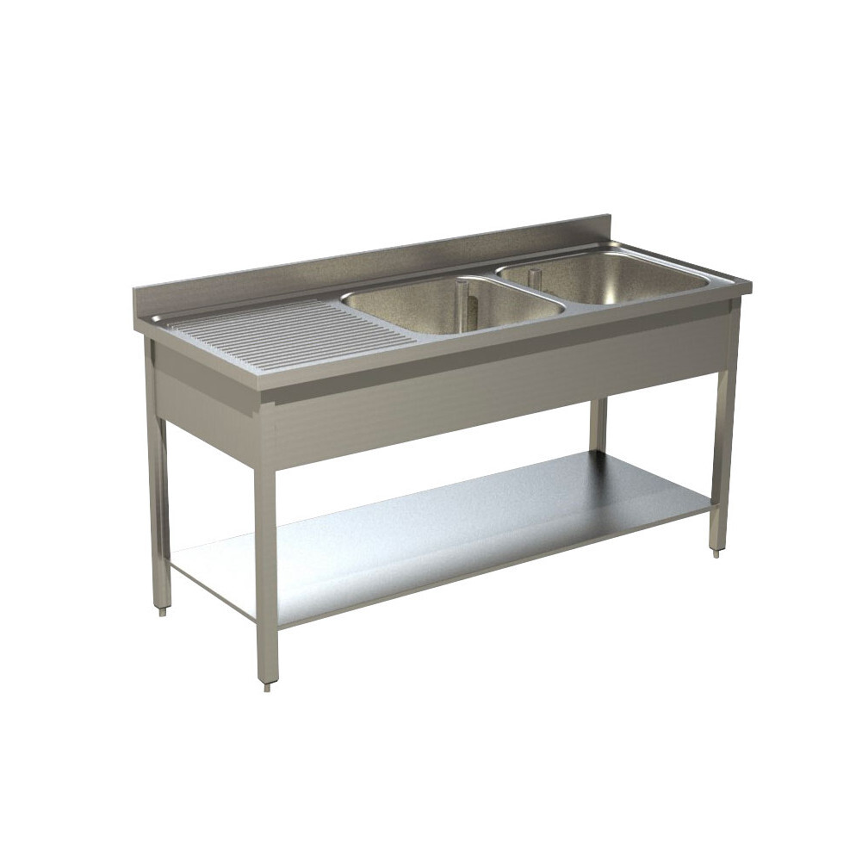 PLONGE INOX DOUBLE  BACS  1600 / 600 AVEC EGOUTTOIR A GAUCHE